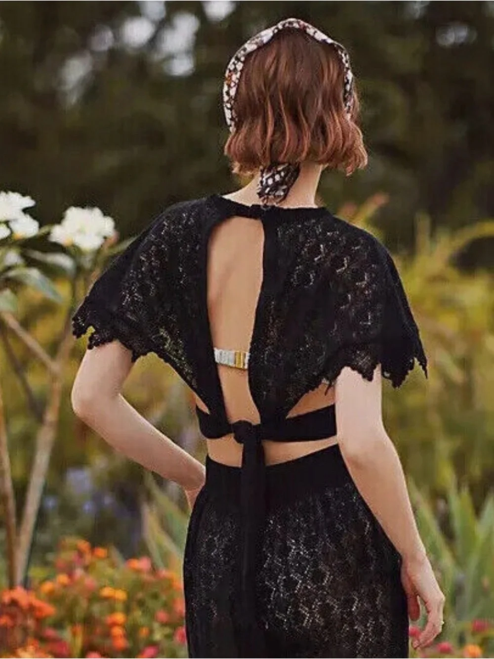 Anthropologie Black Lace Crop Top and pants set for Women M